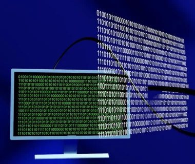 a computer monitor with a lot of code on it