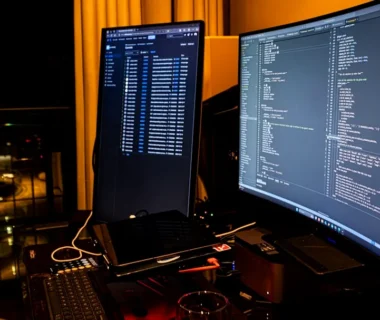 A man sitting in front of a computer monitor