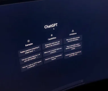 Close-up of a computer screen displaying ChatGPT interface in a dark setting.