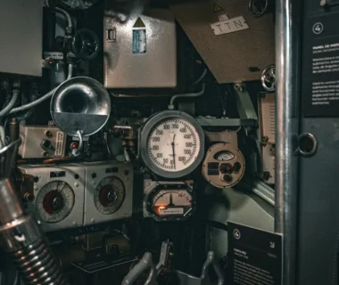 The inside of a submarine is shown.