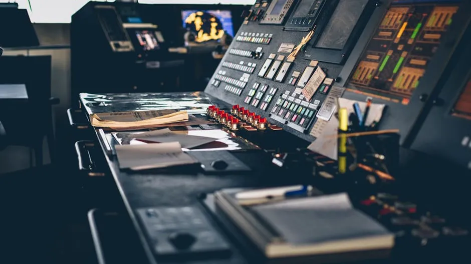 Close-up of a modern control panel in an Istanbul office with buttons and switches.