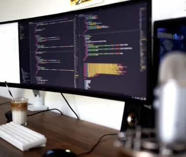 turned-on flat screen monitor