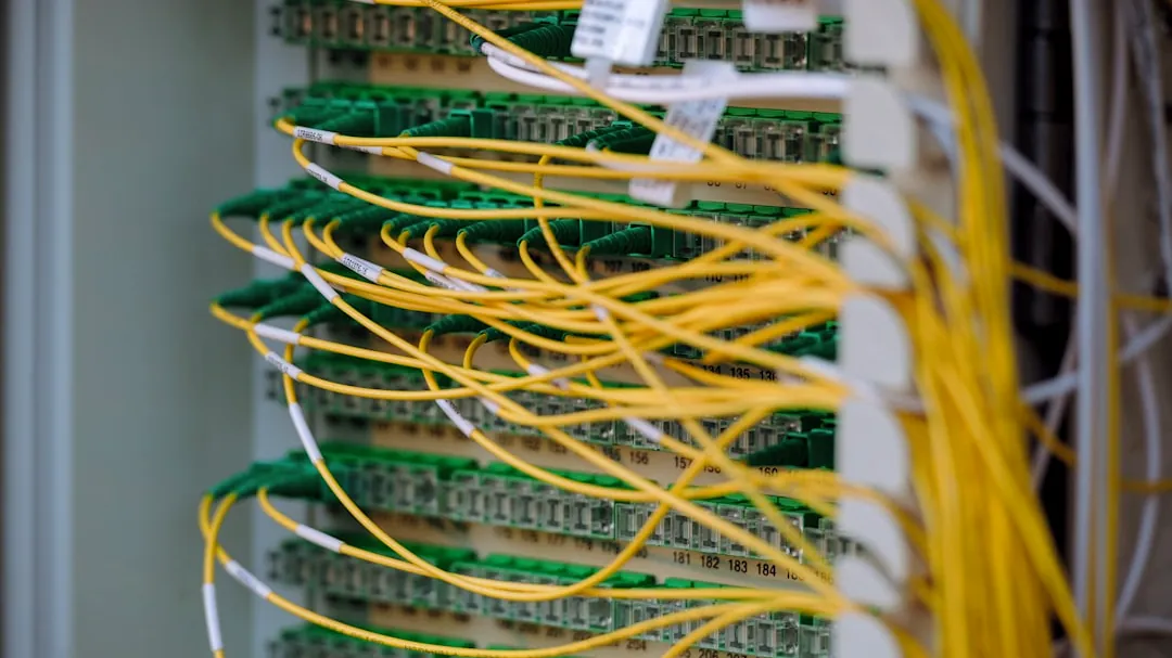Yellow and green cables are neatly connected.